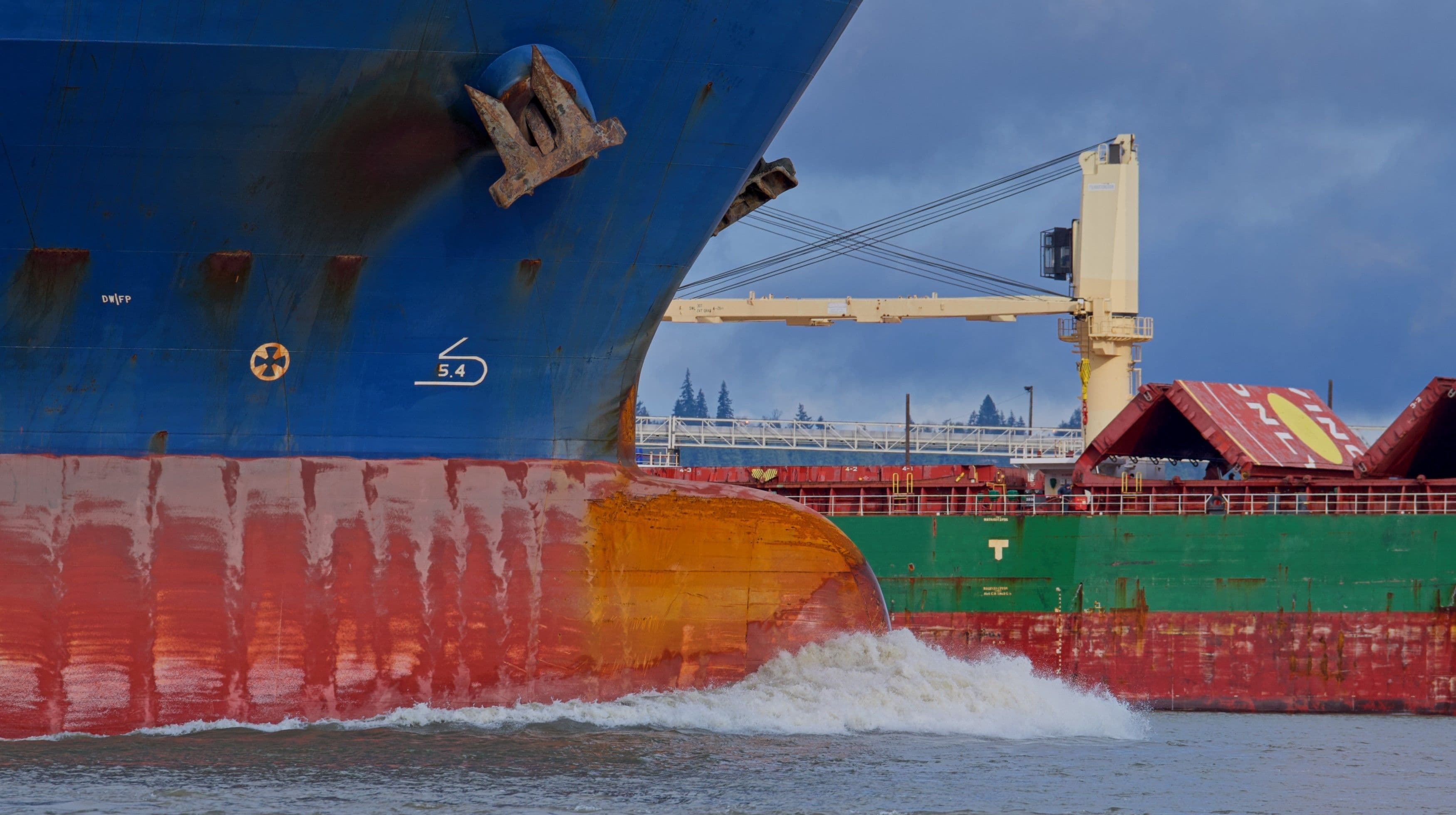 Ships passing in Columbia River near Longview, WA